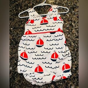 Stitchy Fish sailboat bubble/sunsuit 2T red, white, blue